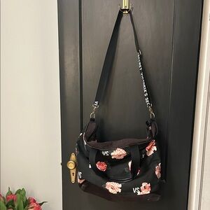 Victoria's Secret Black and Pink Floral Shoulder Bag Duffel